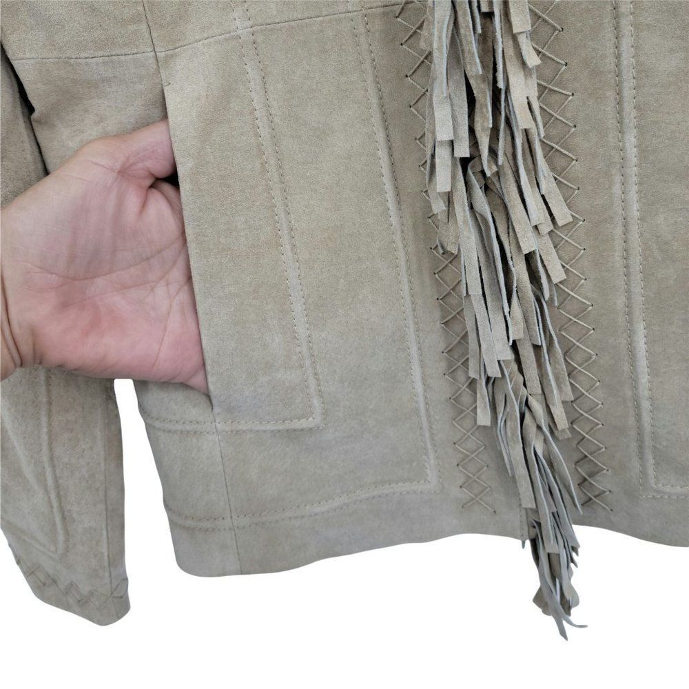 Vtg 80's Pamela McCoy Native American‎ Fringed Leather Shacket Jacket Tan Sz L - Picture 6 of 15